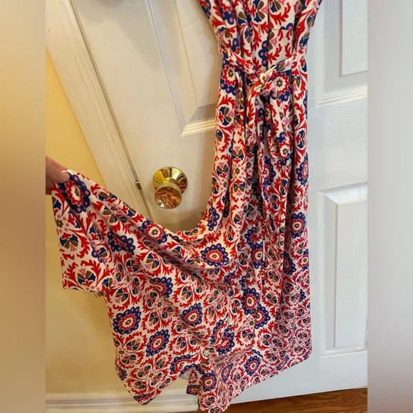 Boden, Libby, Bold Colorful Printed Tie-Waist Midi Dress - Picture 10 of 16